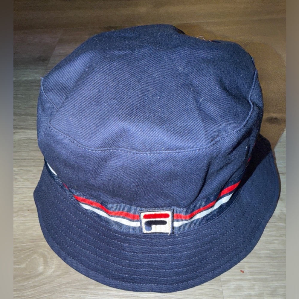 NWOT FILA Navy Bucket Hat with Red & White Stripe